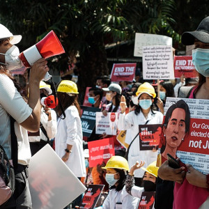 Protest in Myanmar against Military Coup 14 Feb